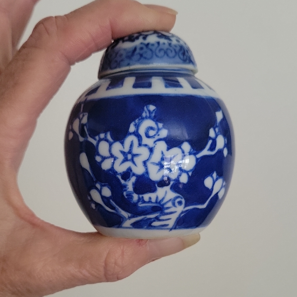 Antique Porcelain Prunus Blossom Cobalt Ginger Jar